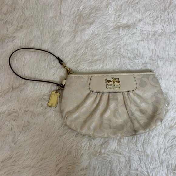 Coach Handbags - Coach Madison Pleated Signature Monogram Wristlet Cream